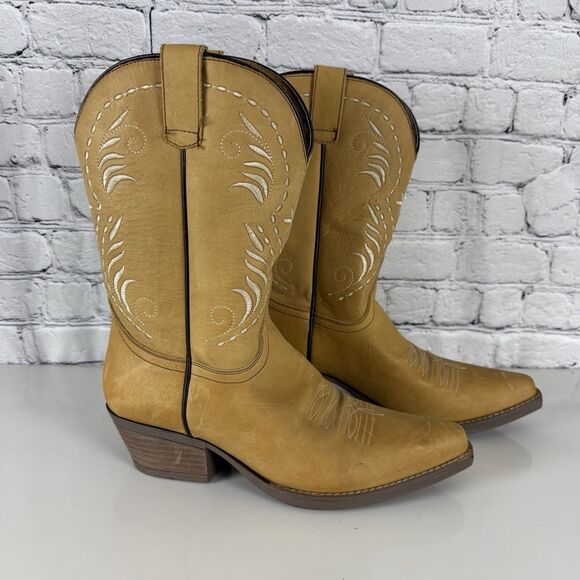Sterling River Western Cowgirl Boots Women 11M Tan Mid Calf Rodeo Country Boho - Picture 1 of 14
